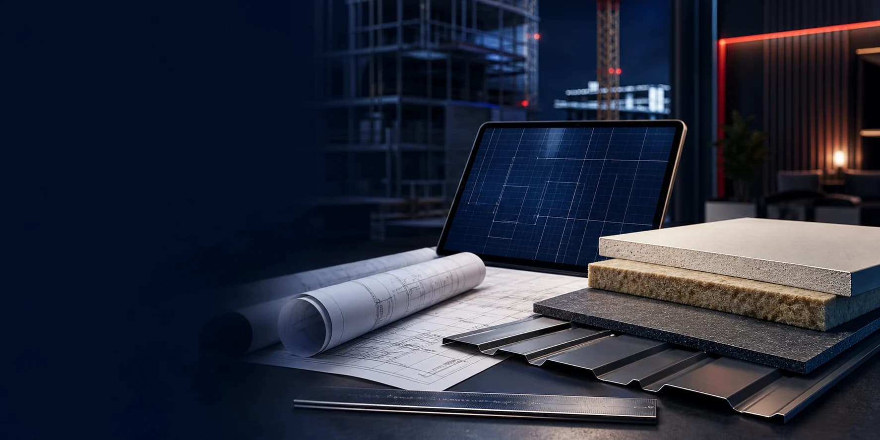 Construction materials and architectural planning desk